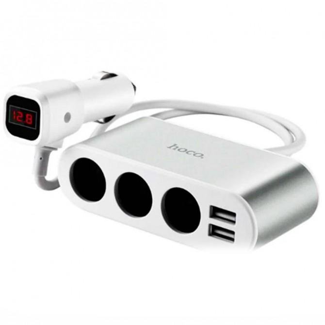 Автомобільний розгалужувач Hoco Z13 LCD Сiрий/Бiлий