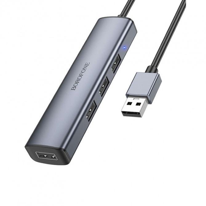 USB-хаб Borofone DH12 4in1 Type-C to USB 3.0 (4 Ports) 0.2m Grey