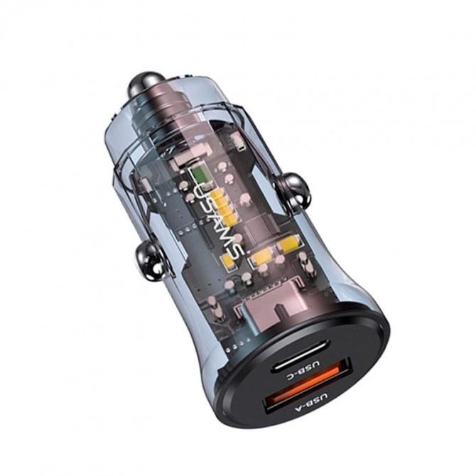 Автомобильное зарядное устройство Usams US-CC164 C32 30W Transparent A+C Mini-1