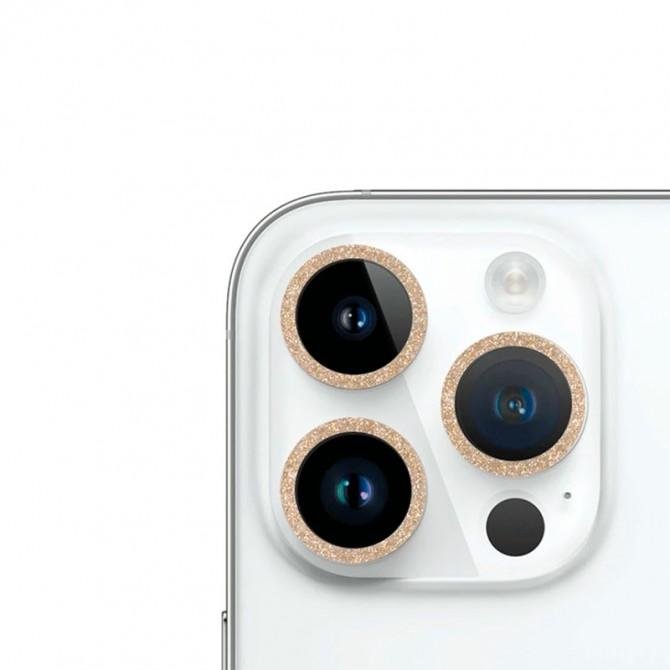 Защитное стекло на камеру Metal Sparkles (в упак.) для Apple iPhone 15 Pro/15 Pro Max Золотой