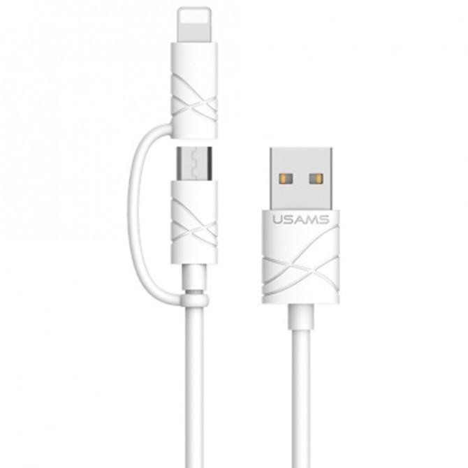 Кабель Usams U-gee 2in1 Lightning + Micro – USB 1м White (2IN1USBJG02)