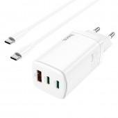 Сетевое зарядное устройство 1USB + 2Type-C Hoco N16 65W White + Cable Type-C to Type-C