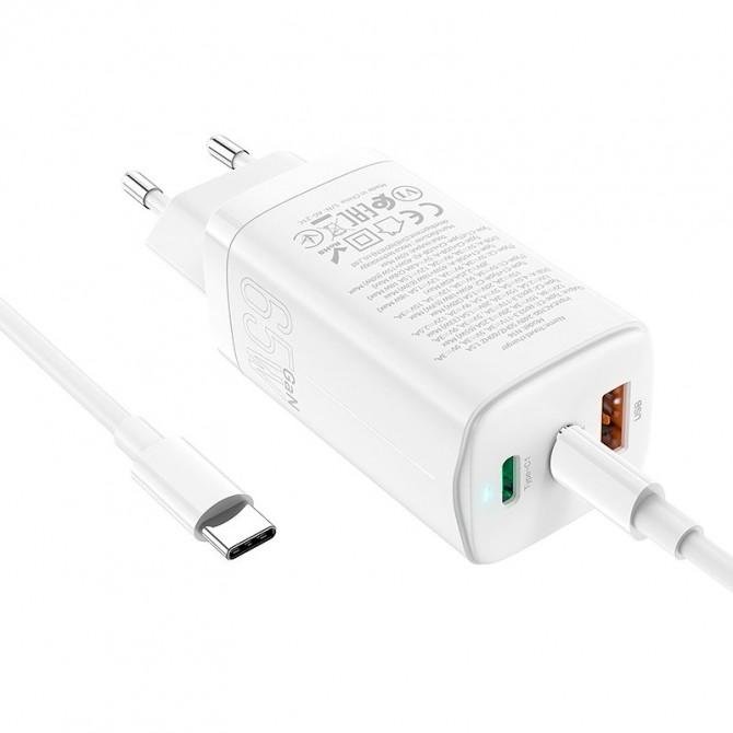 Сетевое зарядное устройство 1USB + 2Type-C Hoco N16 65W White + Cable Type-C to Type-C-1