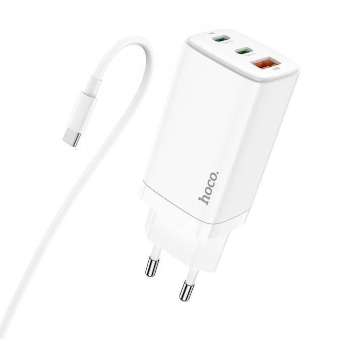 Сетевое зарядное устройство 1USB + 2Type-C Hoco N16 65W White + Cable Type-C to Type-C-2
