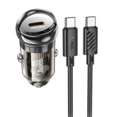 Автомобильное зарядное устройство 1Type-C Hoco Z53 PD30W Transparent Grey + Type-C to Type-C Cable