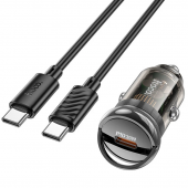 Автомобильное зарядное устройство 1Type-C Hoco Z53 PD30W Transparent Grey + Type-C to Type-C Cable