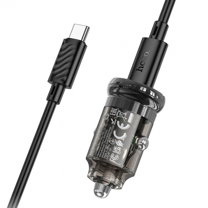 Автомобильное зарядное устройство 1Type-C Hoco Z53 PD30W Transparent Grey + Type-C to Type-C Cable-3
