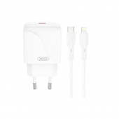 Сетевое зарядное устройство XO L136 1USB-C / 1USB PD/QC 20W White + Type-C to Lightning Cable