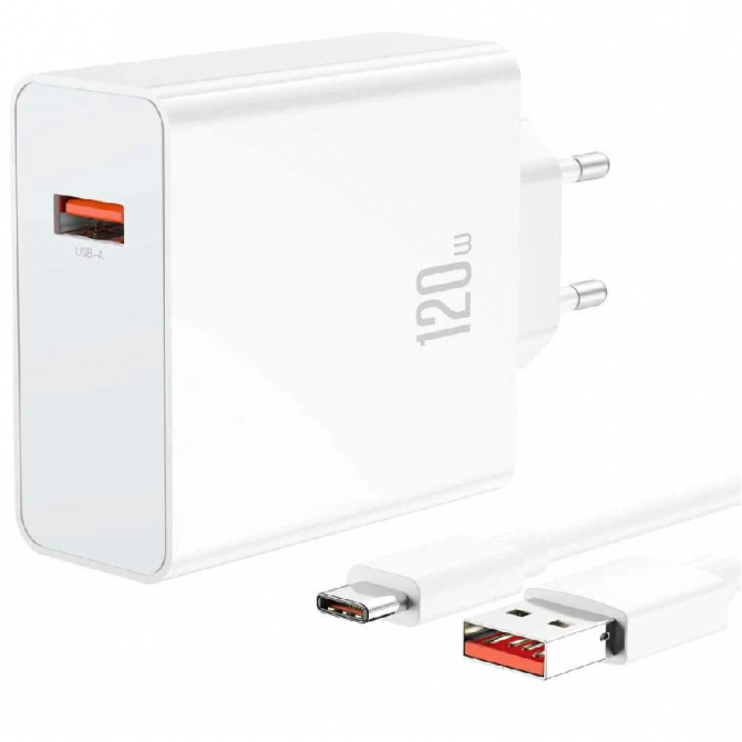 Мережевий зарядний пристрій XO L164 120W fast charger White + Type-C cable-1