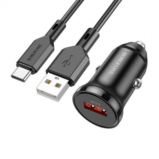 Автомобільний зарядний пристрій Borofone BZ18 QC3.0 3A Black + USB Cable Type-C-2