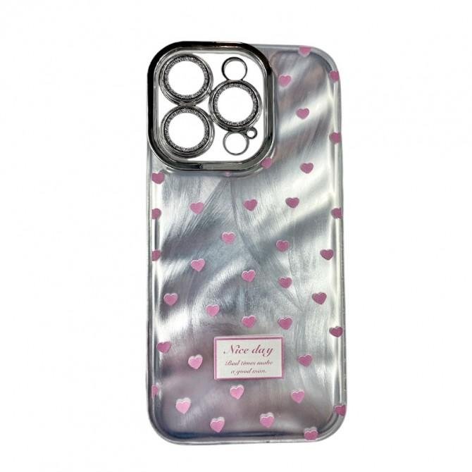 Чехол Shiny Gloss Hearts series for iPhone 15 Pro Max Pink