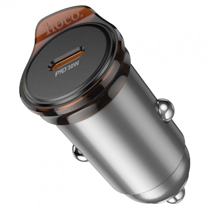 Автомобільний зарядний пристрій 1 Type-C Hoco NZ16A Rigorous PD30W Grey-1