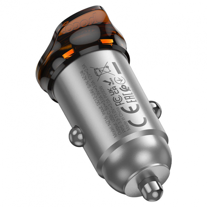 Автомобільний зарядний пристрій 1 Type-C Hoco NZ16A Rigorous PD30W Grey-2