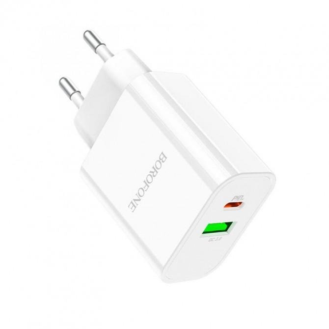 МЗП 1USB + Type-C Borofone BA55A PD20W+QC3.0 White + cable Type-C to Type-C