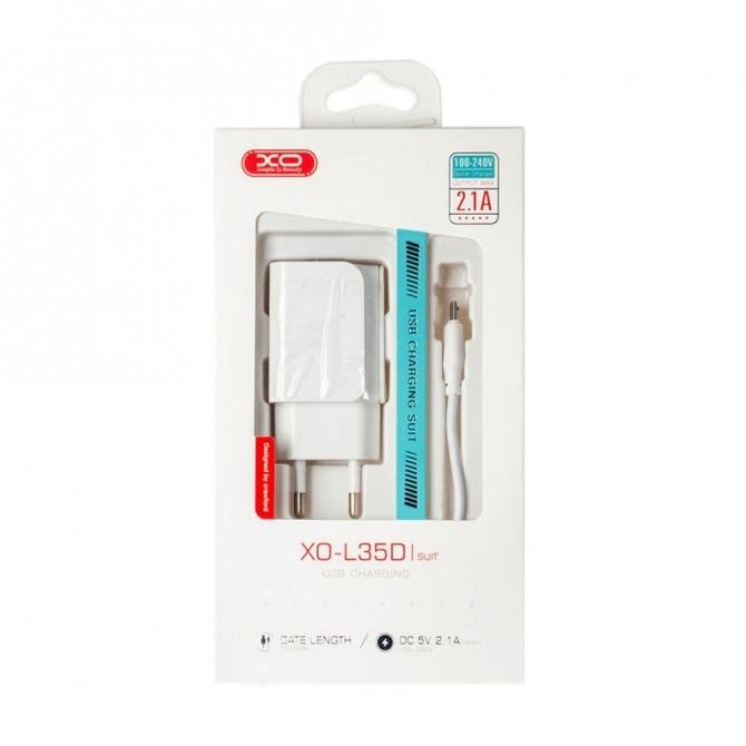 Мережевий зарядний пристрій XO L35D 2.1A/2USB + Type-C White-2