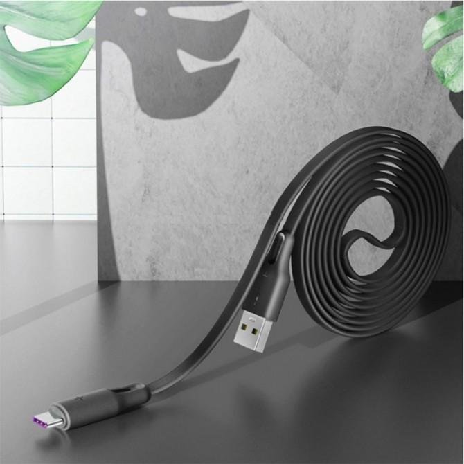 Кабель Rock S1 Type-C 5A Fast Charge & Sync Flat Cable Чорний (RCB0740)-1