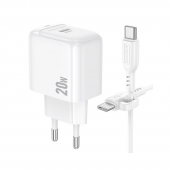 Сетевое зарядное устройство 1USB + Type-C Borofone BAS43A 20W+QC3.0 White + Cable Type-C to Type-C