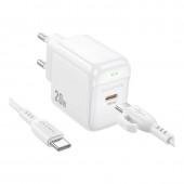 Сетевое зарядное устройство 1USB + Type-C Borofone BAS43A 20W+QC3.0 White + Cable Type-C to Type-C