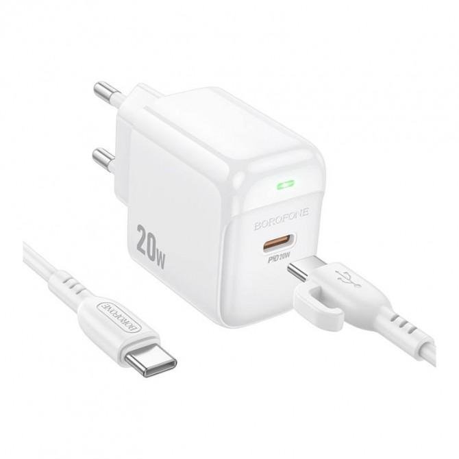 Сетевое зарядное устройство 1USB + Type-C Borofone BAS43A 20W+QC3.0 White + Cable Type-C to Type-C-1