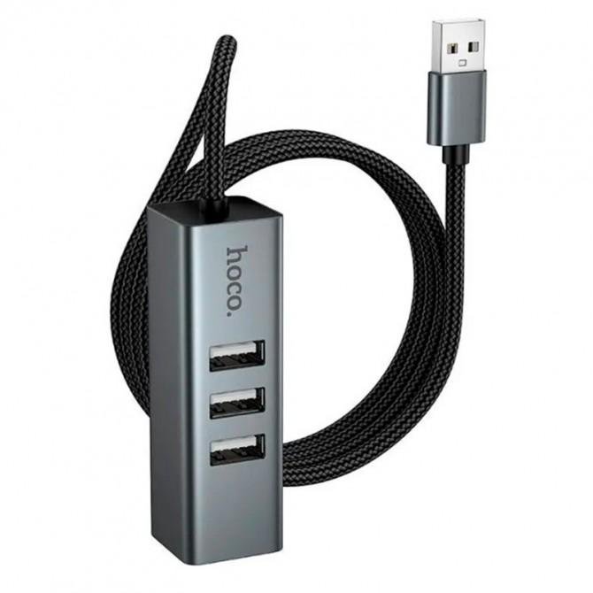 USB Хаб Hoco HB1D USB to USB 2.0 (4 Ports) + RJ45 Metal Grey
