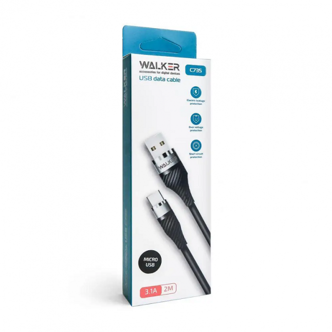 Кабель USB WALKER C735 MicroUSB Black 1m-2