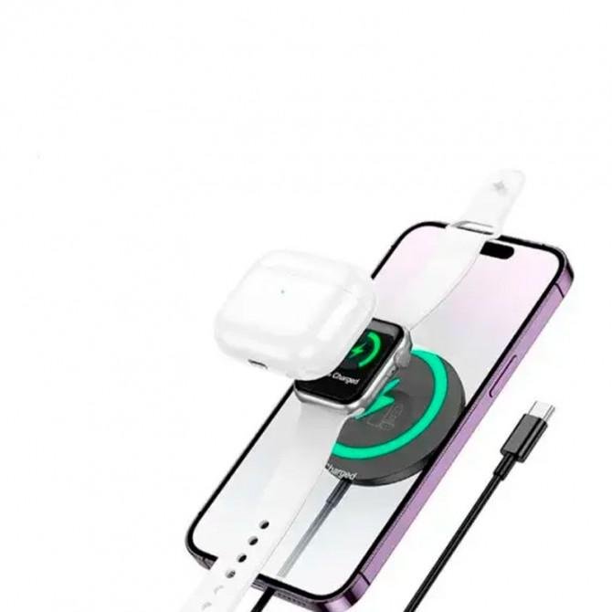 Бездротовий зарядний пристрій Hoco CW50 3in1 wireless fast charger Black-1