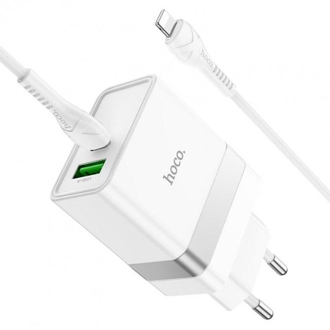 Мережевий зарядний пристрій Hoco N21 PD30W+QC3.0 White + Cable Type-C to Lightning-2