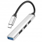 USB Хаб Hoco HB26 4in1 (Type-C to USB 3.0 + 3*USB2.0) Silver USB Хаб Hoco HB26 4in1 (Type-C to USB 3.0 + 3*USB2.0) Silver