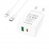 СЗУ 1USB + Type-C Borofone BA67A PD+QC3.0 White + Cable Type-C to Lightning СЗУ 1USB + Type-C Borofone BA67A PD+QC3.0 White + Cable Type-C to Lightning