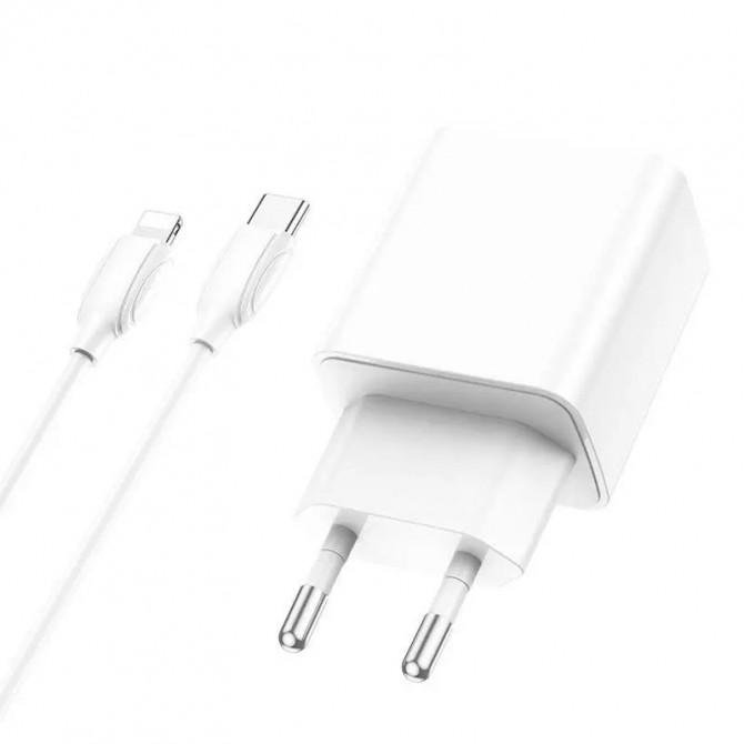СЗУ 1USB + Type-C Borofone BA67A PD+QC3.0 White + Cable Type-C to Lightning-1