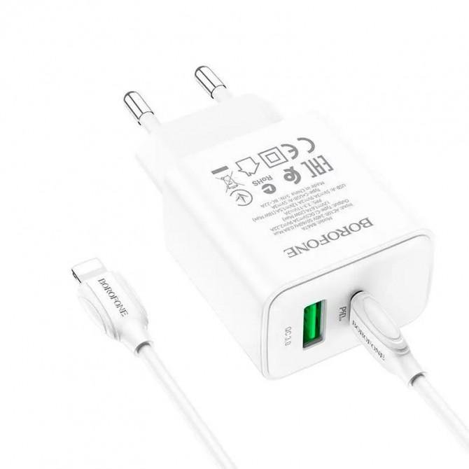 СЗУ 1USB + Type-C Borofone BA67A PD+QC3.0 White + Cable Type-C to Lightning-2