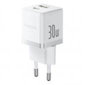 Сетевое зарядное устройство 1USB + Type-C Baseus Palm Fast Charger 30W EU Moon White
