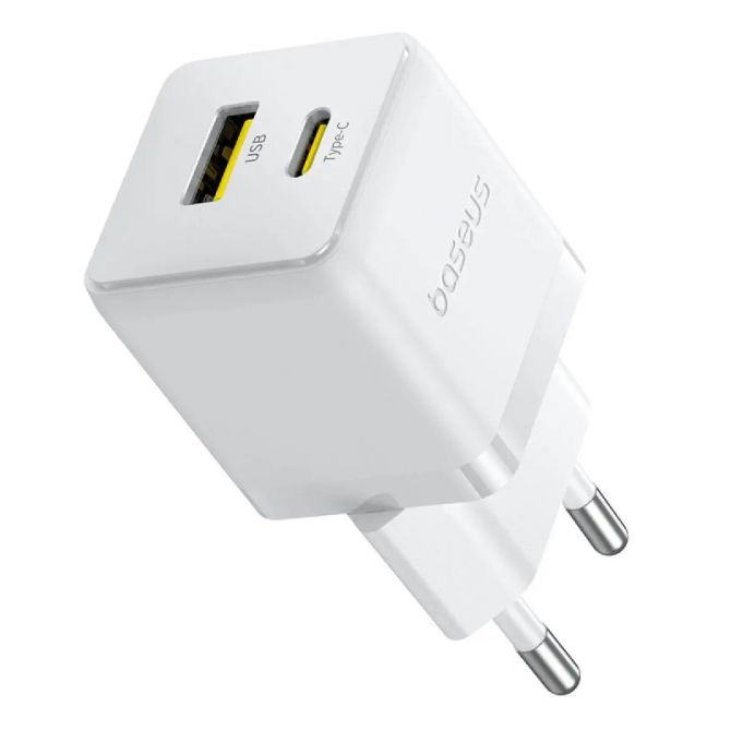 Мережевий зарядний пристрій 1USB + Type-C Baseus Palm Fast Charger 30W EU Moon White-3