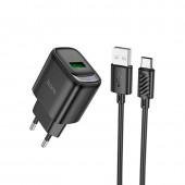 МЗП 1USB Hoco C140A Smart QC3.0 Black + Cable Type-C