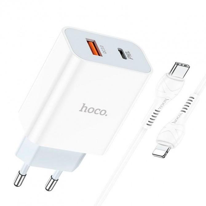 МЗП 1USB Hoco C97A +Type-C PD20W QC3.0 White + Cable Type-C to Lightning (3A)