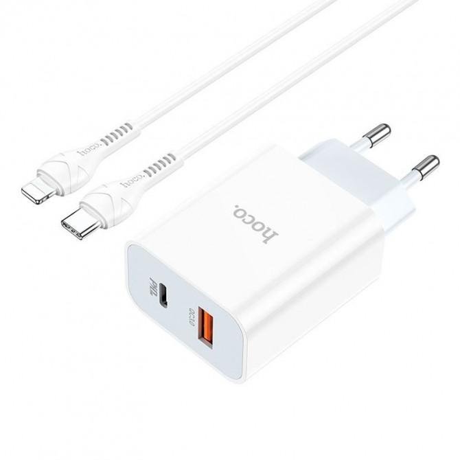 МЗП 1USB Hoco C97A +Type-C PD20W QC3.0 White + Cable Type-C to Lightning (3A)-1