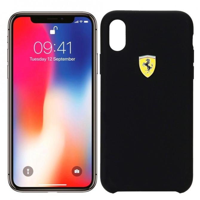 Чехол Ferrari Glass Case для iPhone X Чёрный