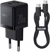 Мережевий зарядний пристрій 1Type-C Baseus Palm Fast Charger 20W EU Cluster Black + Type-C to Type-C Мережевий зарядний пристрій 1Type-C Baseus Palm Fast Charger 20W EU Cluster Black + Type-C to Type-C