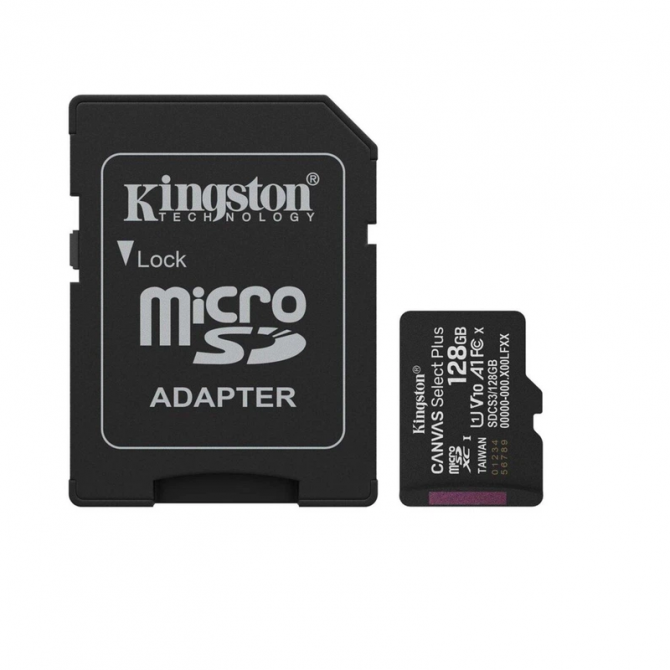 Картка пам'яті Kingston microSDHC 128Gb Canvas Select Plus Gen3 class10 A1(R-150Mb/s) +(adapter SD)
