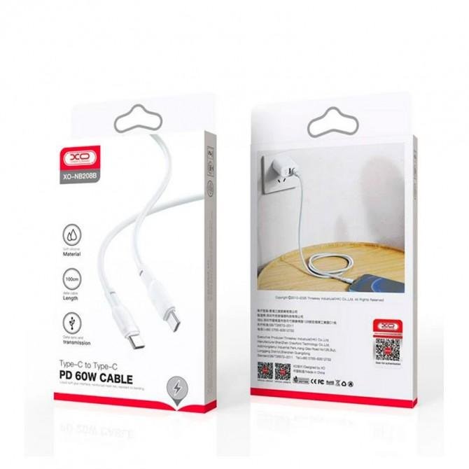 Кабель XO NB208B PD Type-C to Type-C Liquid Silicone 60W 1m White-1