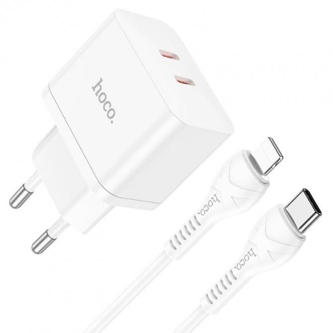 МЗП 1USB + Type-C Hoco N29 Triumph PD35W+QC3.0 White+ Cable Type-C to Lightning-1