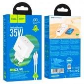 СЗУ 1USB + Type-C Hoco N29 Triumph PD35W+QC3.0 White+ Cable Type-C to Lightning