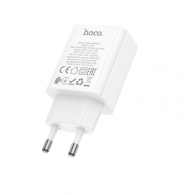 Мережевий зарядний пристрій 1Type-C Hoco C143A Benefit PD20W White-1