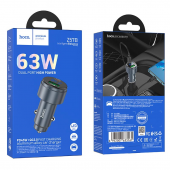Автомобильное зарядное устройство 1USB+Type-C Hoco Z57B Glorious PD63W+QC3.0 Black