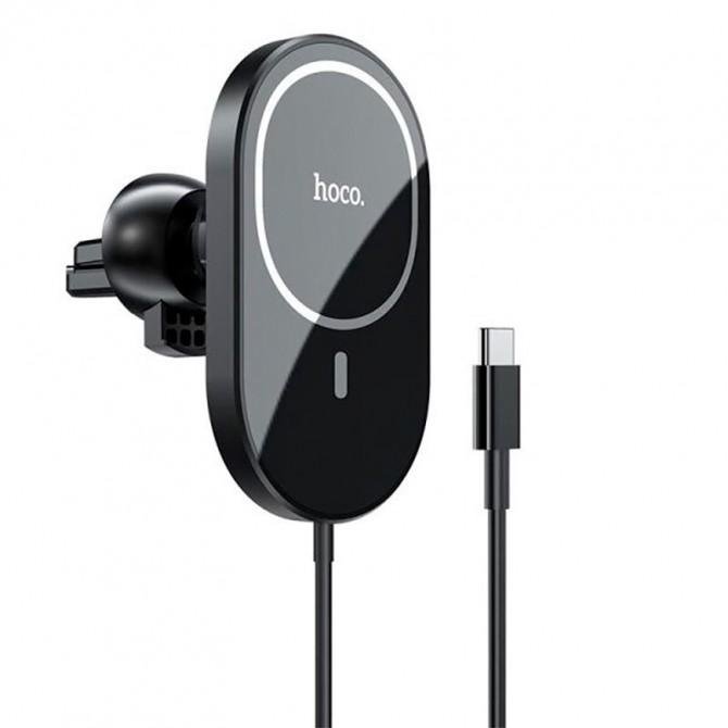 Холдер Hoco CA90 Magnetic Car Holder + Wireless Charger Black