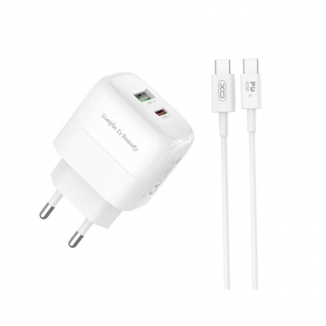 Сетевое зарядное устройство XO L161 20W/1USB-A + 1USB-C White + Cable Type-C