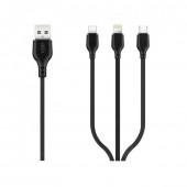 Кабель XO NB103 3in1 MicroUSB/Type-C/Lightning 2.1A/1m Black