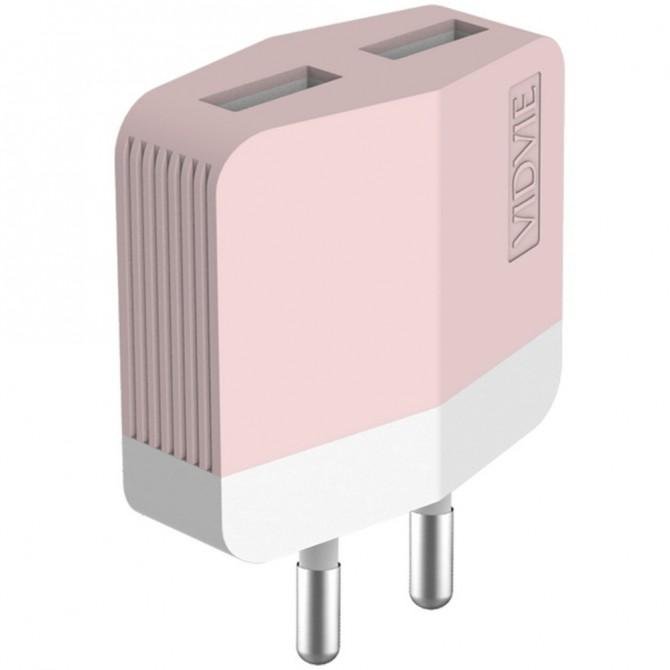 Мережевий зарядний пристрій VIDVIE Micro (Dual, 2.4A) PLE203N Рожевий