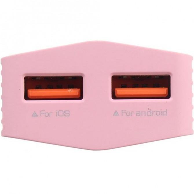 Мережевий зарядний пристрій VIDVIE Micro (Dual, 2.4A) PLE203N Рожевий-2