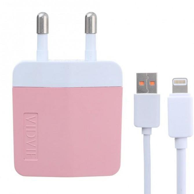 Мережевий зарядний пристрій VIDVIE Micro (Dual, 2.4A) PLE203N Рожевий-3